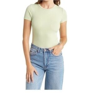 Elodie Nordstrom Rib Knit Bodysuit Mauve Crew Neck XL